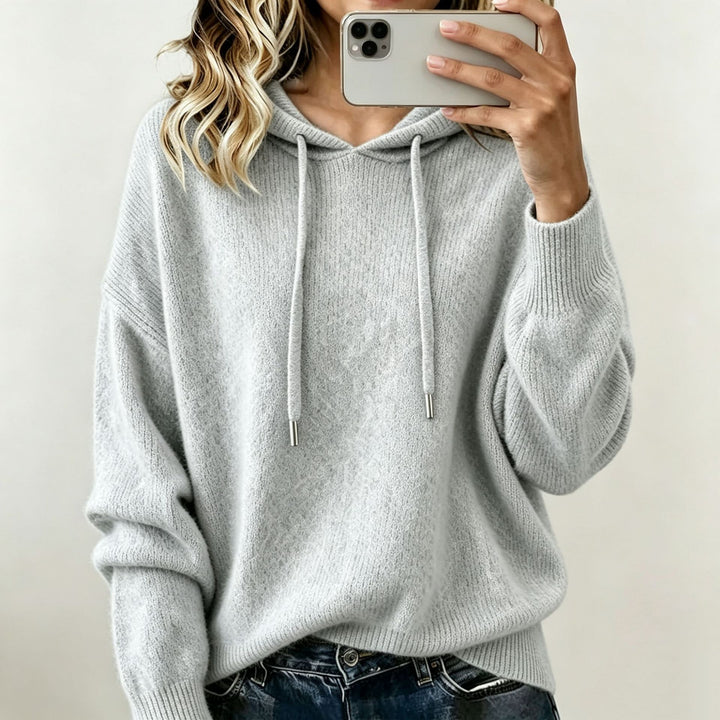 Ladies Oversize Knit Hoodie made of soft fine knit with drawstring Mune Fashion
