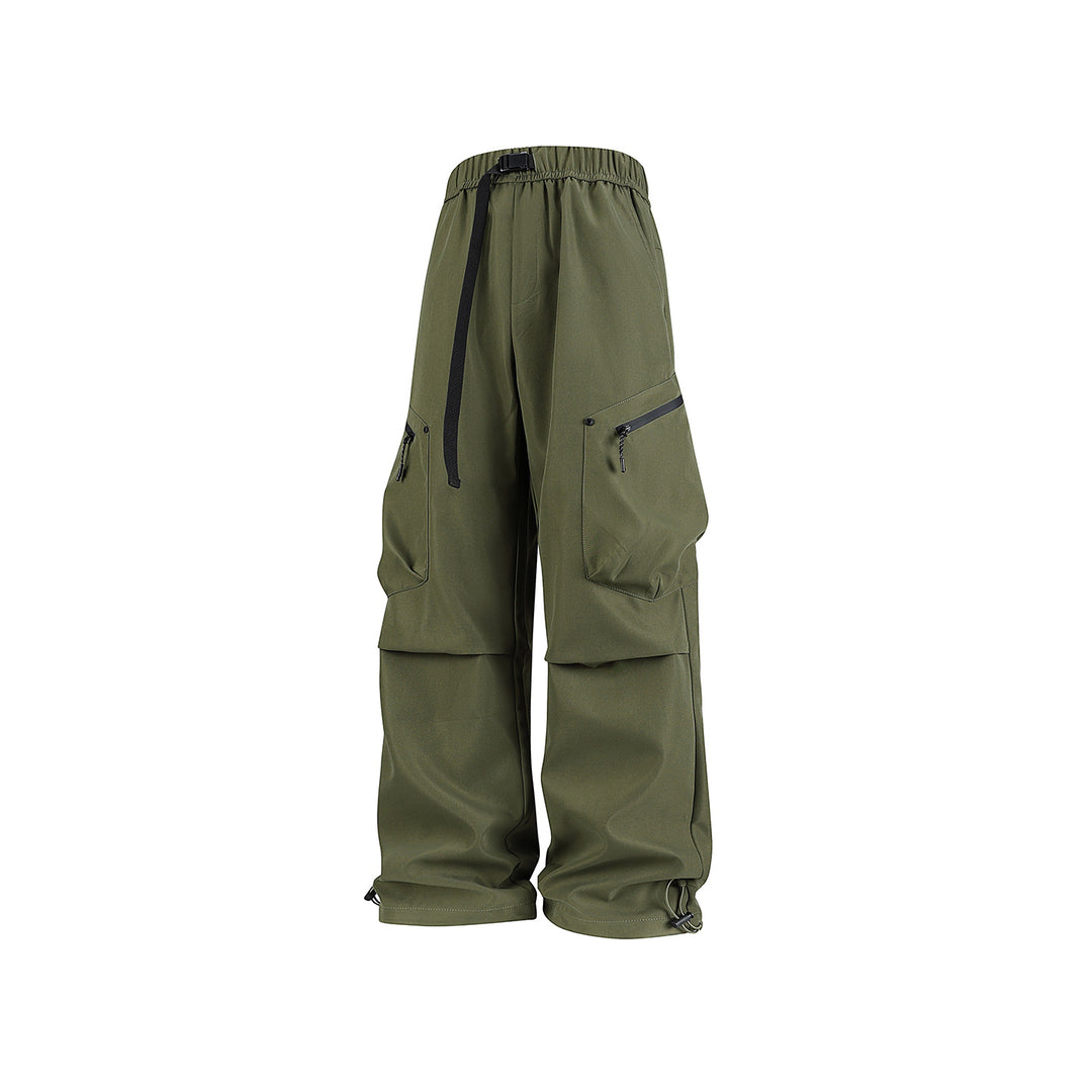 Men's Loose Utility Cargo Pants with Elastic Waistband, Zipper Pockets, and Adjustable Hem Drune
