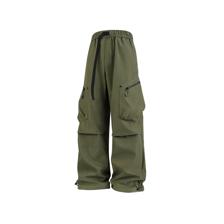 Men's Loose Utility Cargo Pants with Elastic Waistband, Zipper Pockets, and Adjustable Hem Drune
