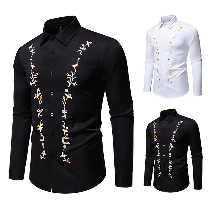 Men's Elegant Embroidered Shirt with Kent Collar and Fitted Slim-Fit Silhouette Mune Fashion