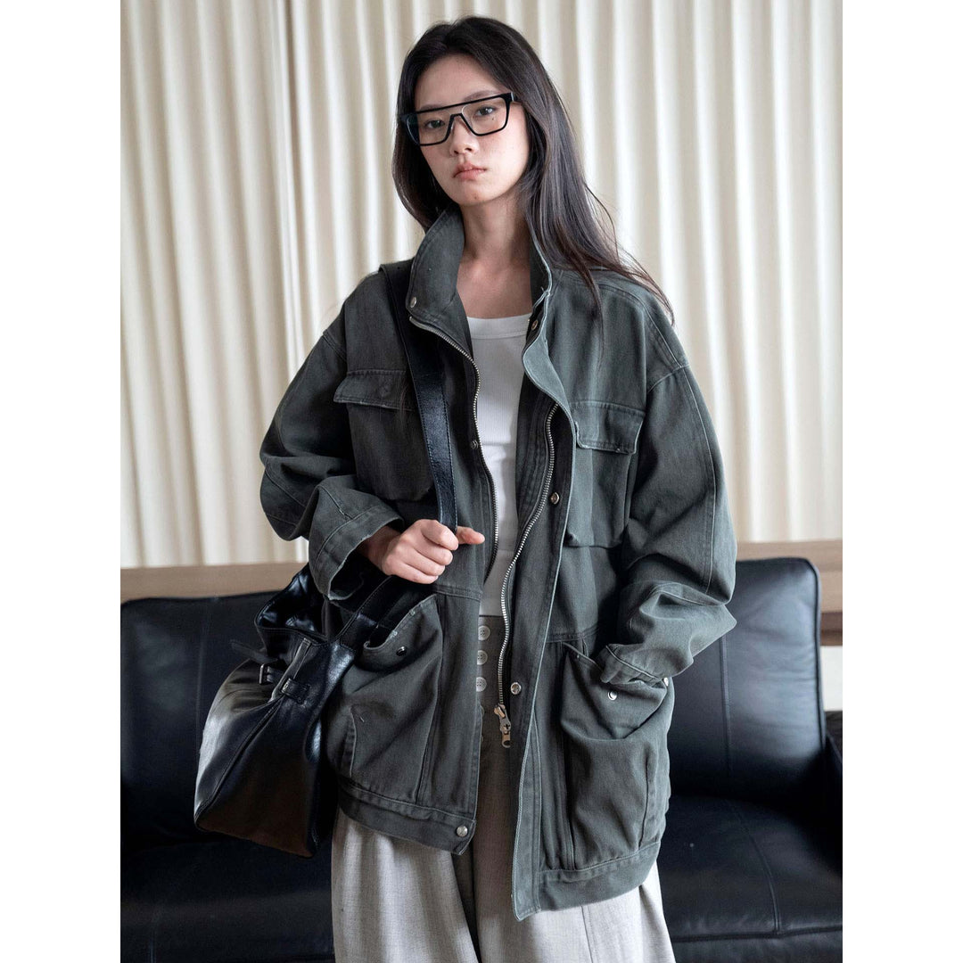 Women's Oversized Field Jacket made of sturdy canvas with a high collar and patch pockets Mune Fashion