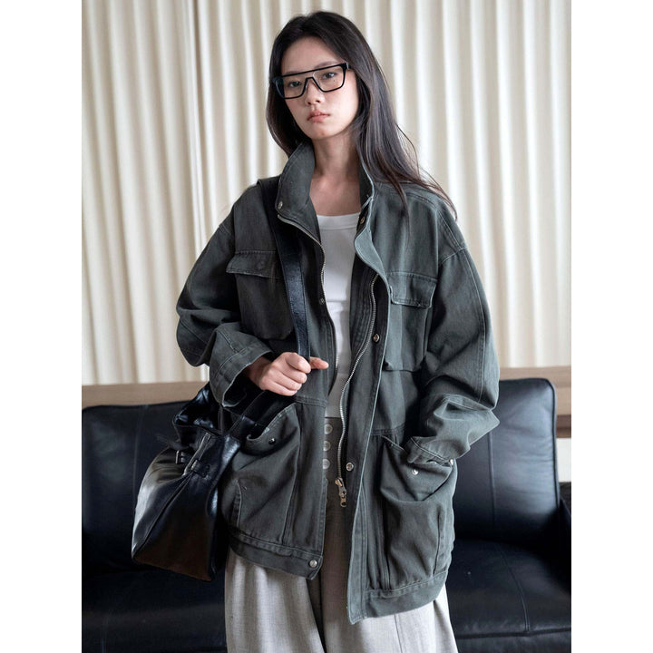 Women's Oversized Field Jacket made of sturdy canvas with a high collar and patch pockets Mune Fashion