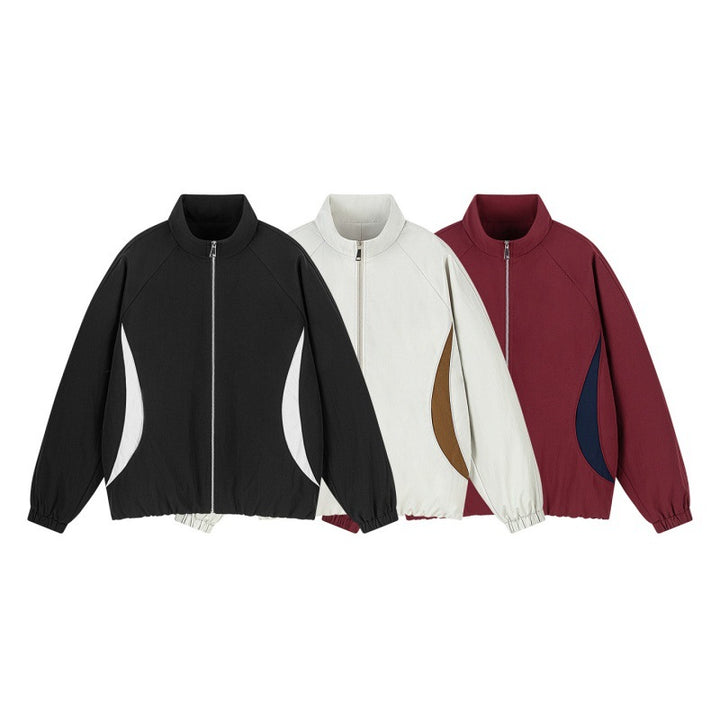 Men's Lightweight Oversized Casual Jacket with Stand Collar, Elastic Hem and Contrast Side Inserts Mune Fashion