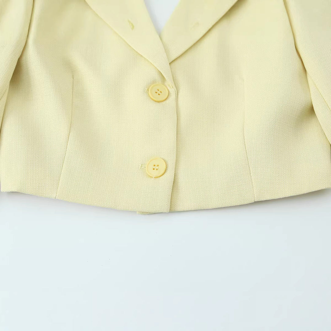 Women Short Boucle Tweed Blazer with Notch Lapel and Two-Button Closure Mune Fashion