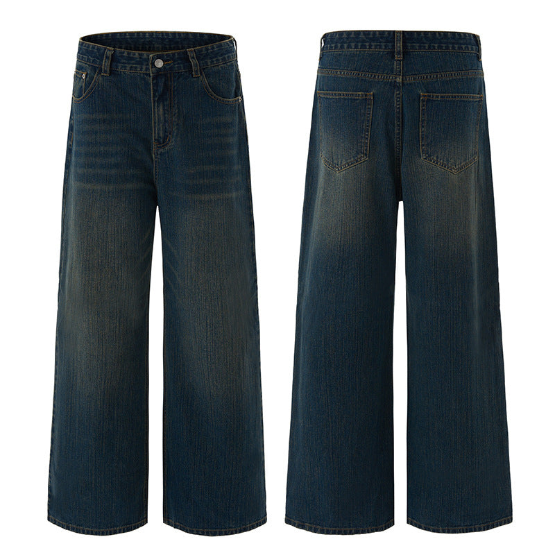 Men's Ultra Wide Denim Palazzo Jeans with Low Rise Waistline and Extended Hem Mune Fashion