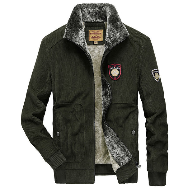 Men's cord jacket with warming teddy inner lining and badge details Mune Fashion