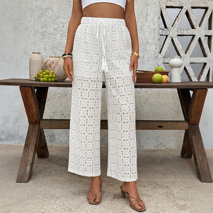Women's Flowing Summer Pants with Lace Pattern Mune Fashion