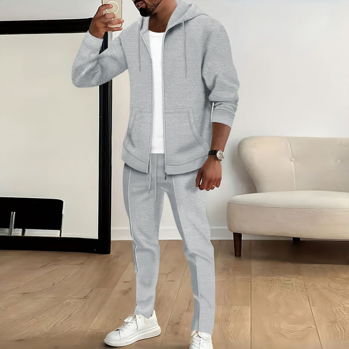 Men's nano Zip Hoodie and slim jogging pants set with structured jersey, kangaroo pockets and elastic drawstring Mune Fashion