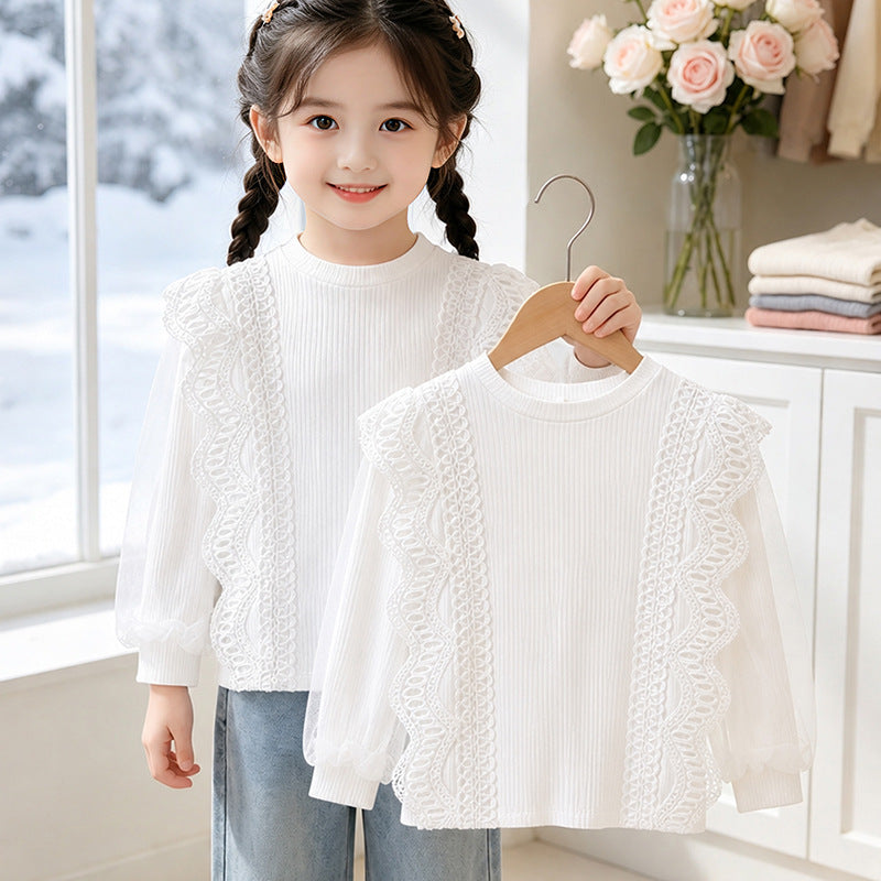 Girl elegant ruffled blouse with transparent tulle decoration Mune Fashion