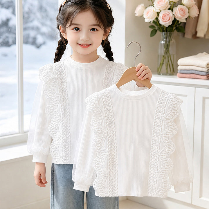 Girl elegant ruffled blouse with transparent tulle decoration Mune Fashion