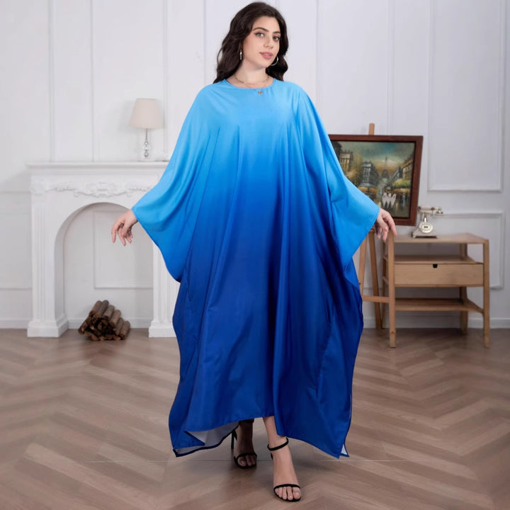 Women's Flowing Kaftan Maxi Dress with Oversized Sleeves and Round Neckline Mune Fashion