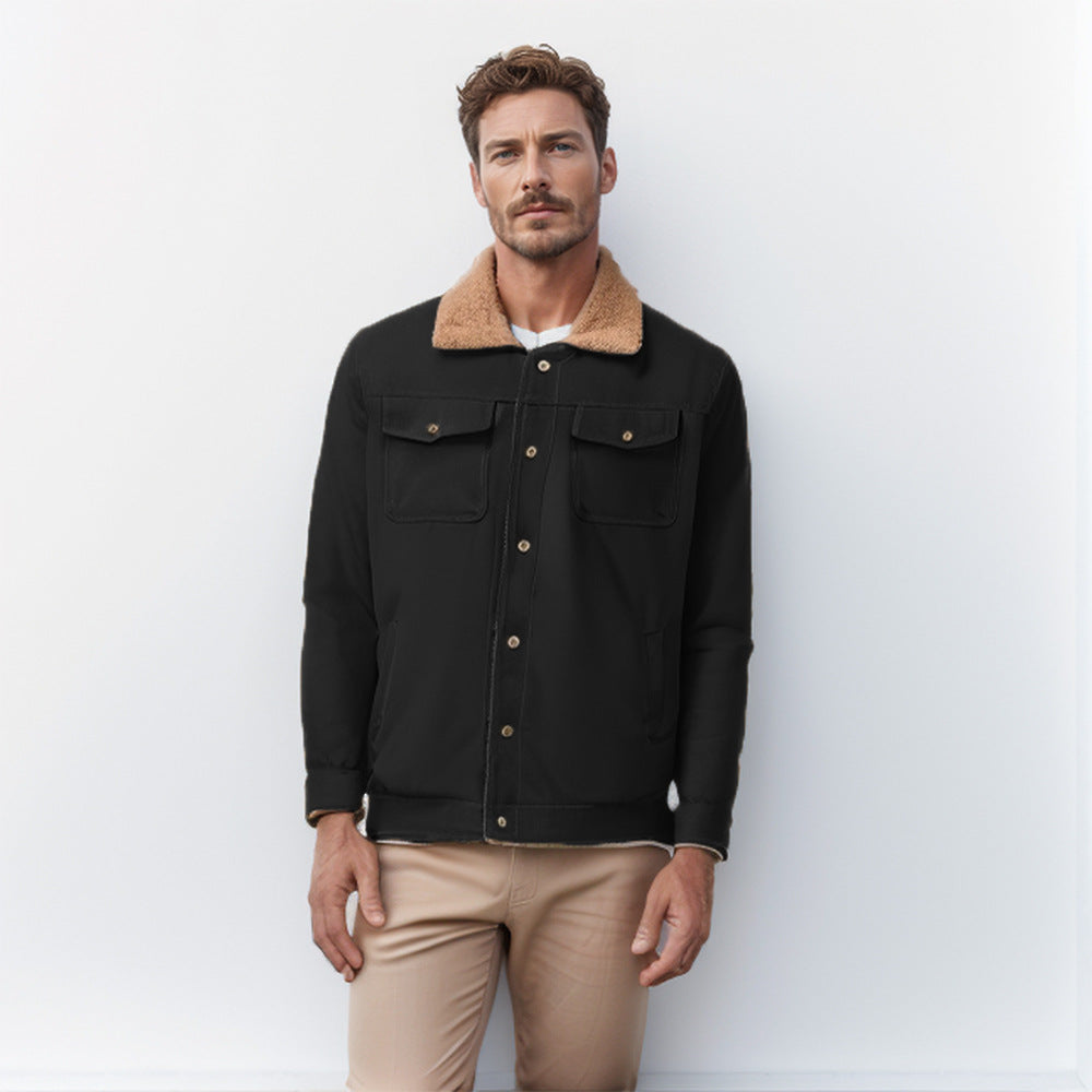 Men's Workwear Jacket with Teddy Collar and Snap Button Placket Mune Fashion