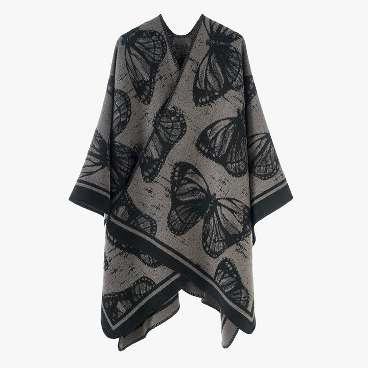 Women's oversized knit overlay in jacquard with butterfly motif and contrasting hem edge Mune Fashion