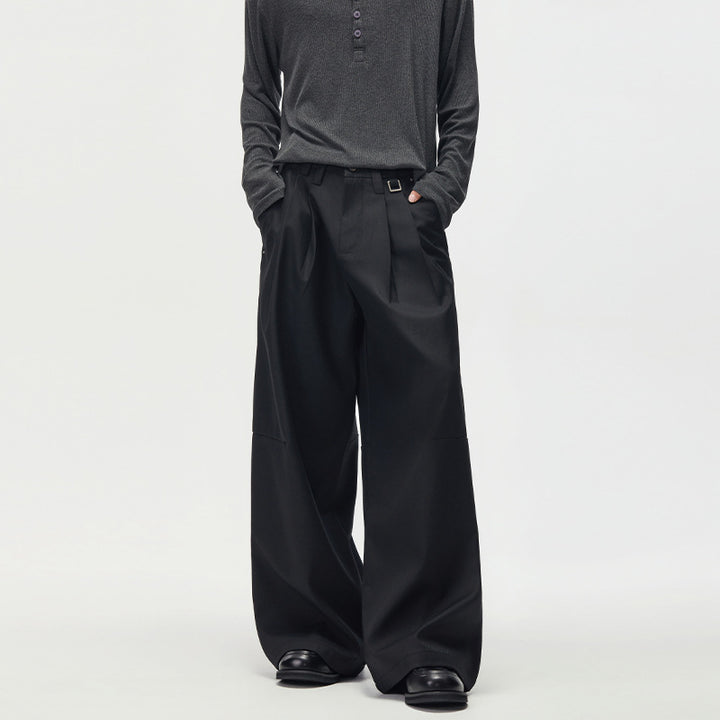 Men's Wide Pleated High-Waist Suit Pants with Utility Belt Mune Fashion