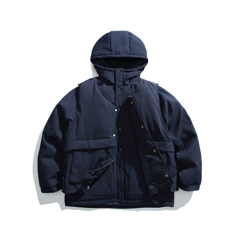 Unisex Padded Hooded Jacket with Removable Vest Insert and Ribbed Texture Mune Fashion