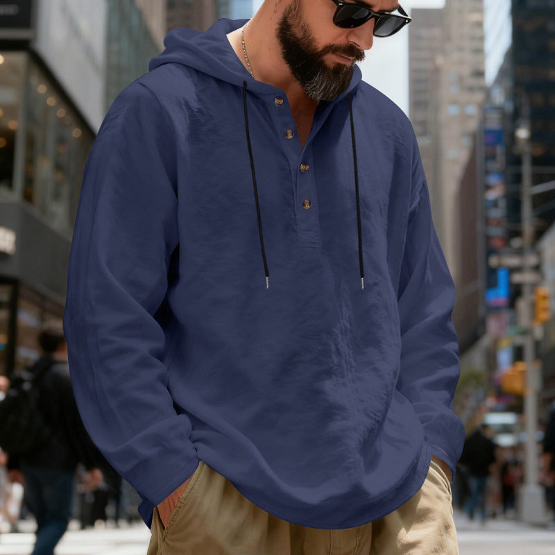 Men's lightweight hooded shirt with button placket made of linen blend and relaxed fit Mune Fashion