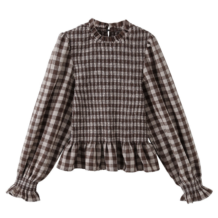 Women 10+ lightweight smock blouse shirt with ruffle collar, balloon sleeves and peplum Mune Fashion