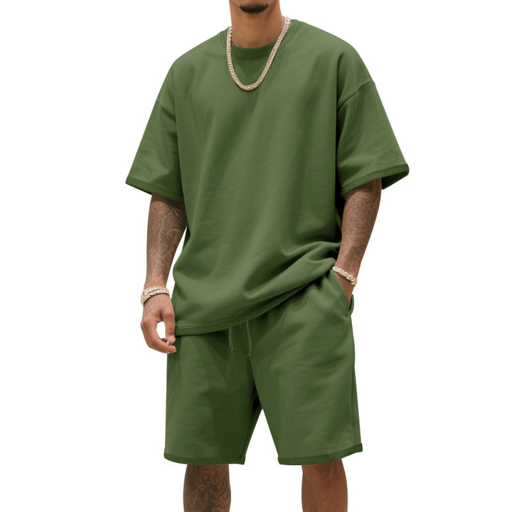 Men's relaxed jersey set with extended round neck t-shirt and elastic drawstring shorts Mune Fashion