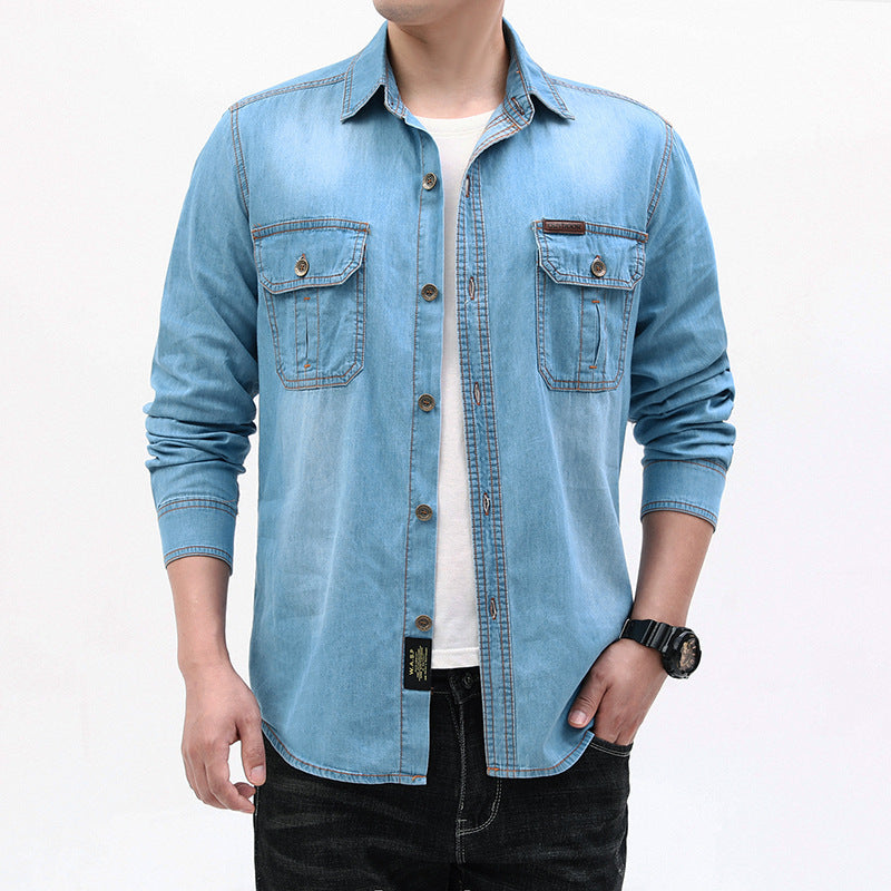 Men's Denim Shirt Jacket with Utility Pockets Mune Fashion