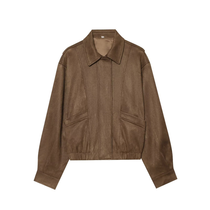 Women's Short Boxy Blouson in Suede Look with Flap Pockets Drune