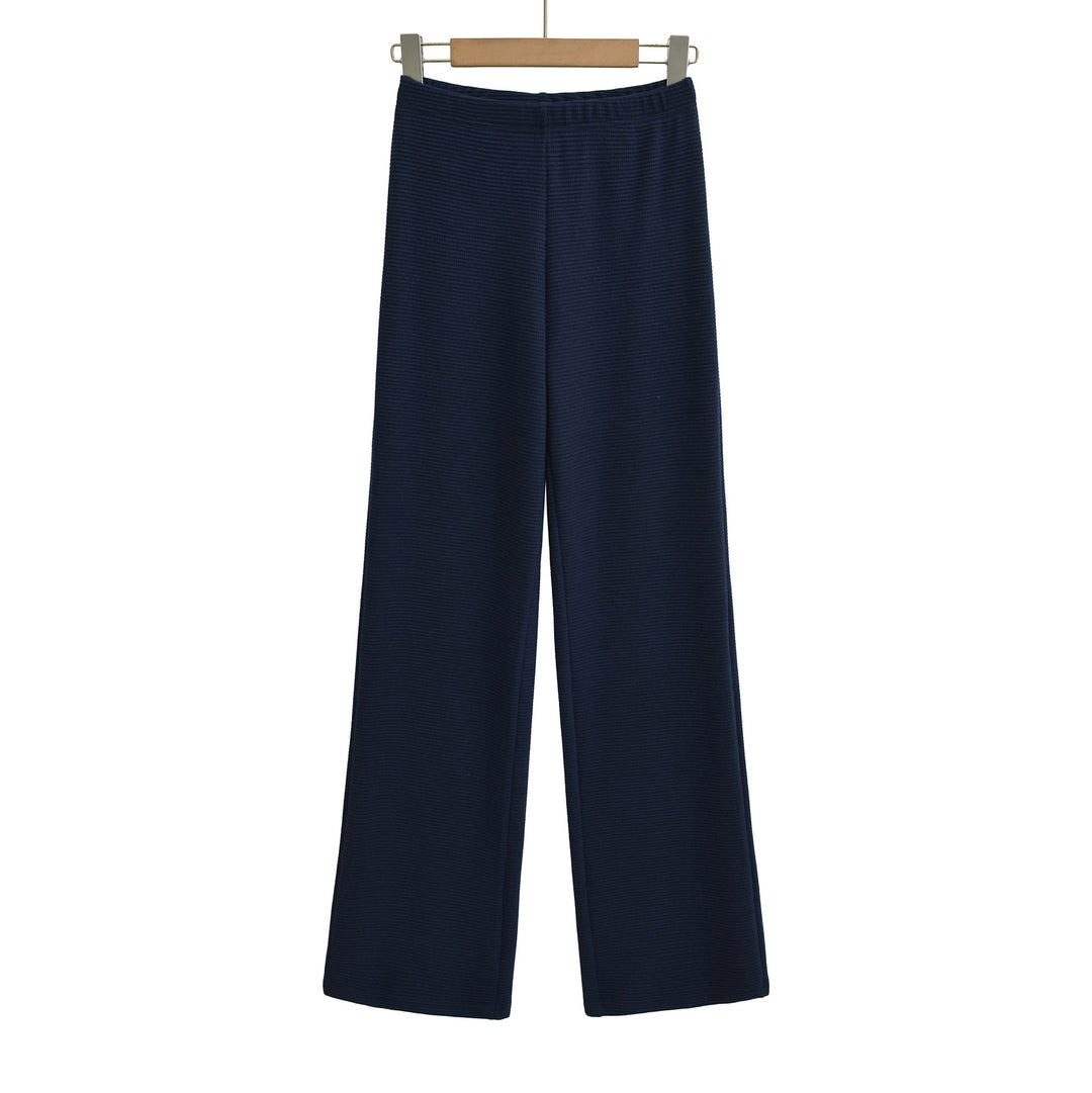 Women's wide knit pants with waffle structure and high waistband Mune Fashion