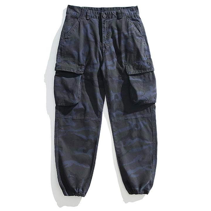 Men's Tactical Cargo Jogger Pants with Elastic Ankle Cuffs, Multiple Flap Pockets and Camouflage Pattern Mune Fashion