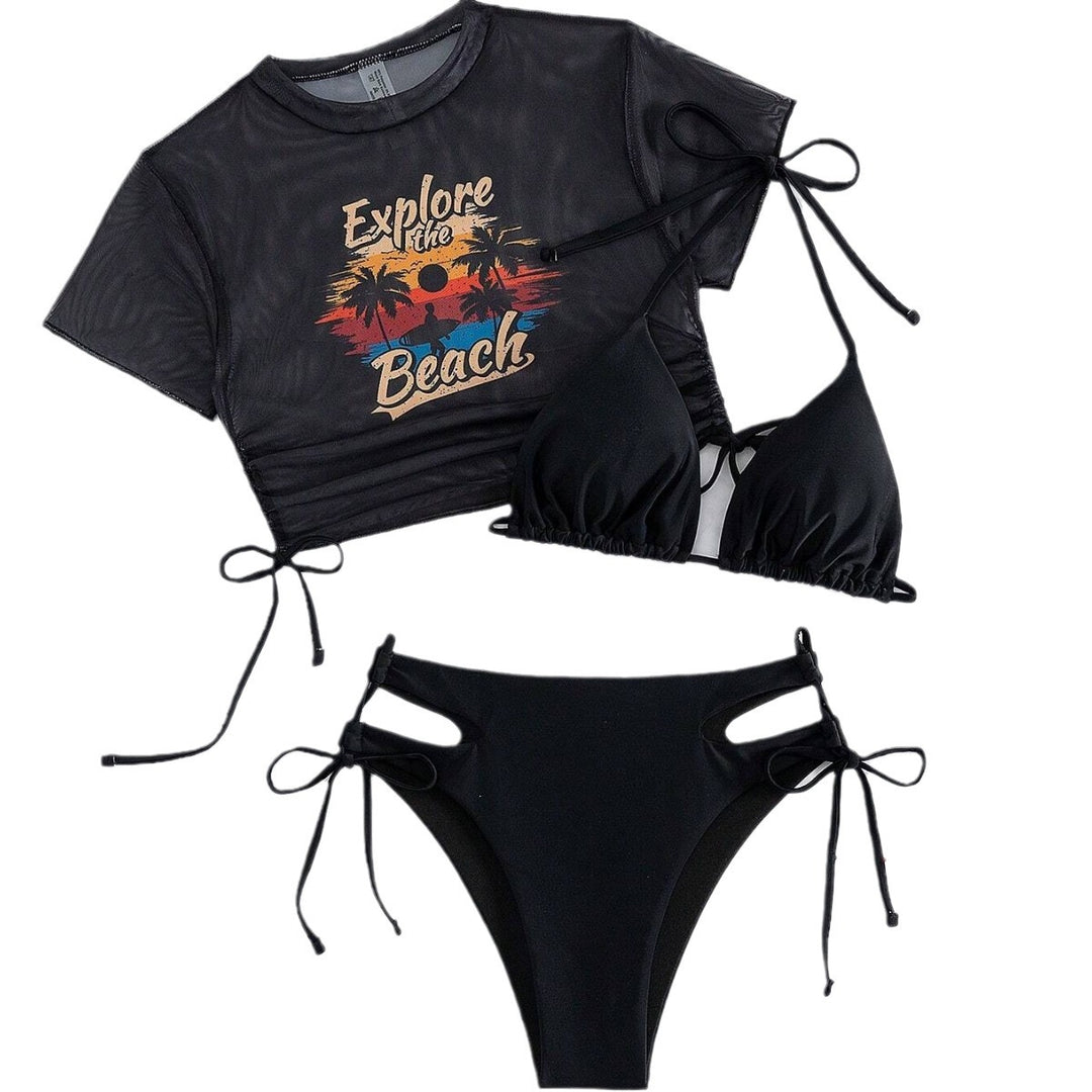 Women's Set with Crop Top and Triangle Bikini Mune Fashion