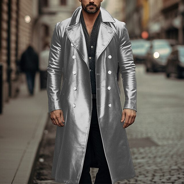 Men's Elegant and Shiny Trench Coat Mune
