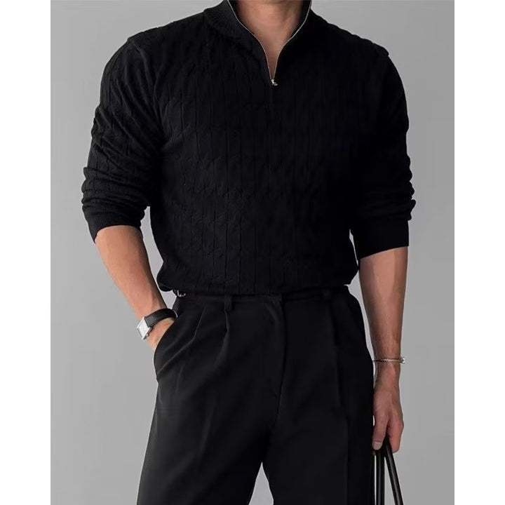Men's chunky knit sweater with stand-up collar and zipper Mune Fashion