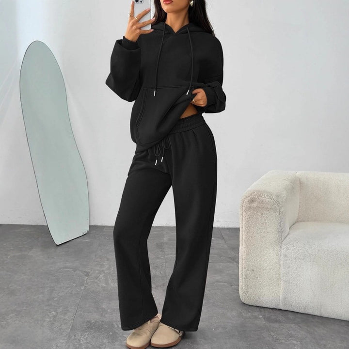 Women's Oversized Hoodie Set with Kangaroo Pocket and Wide Palazzo Pants Drune