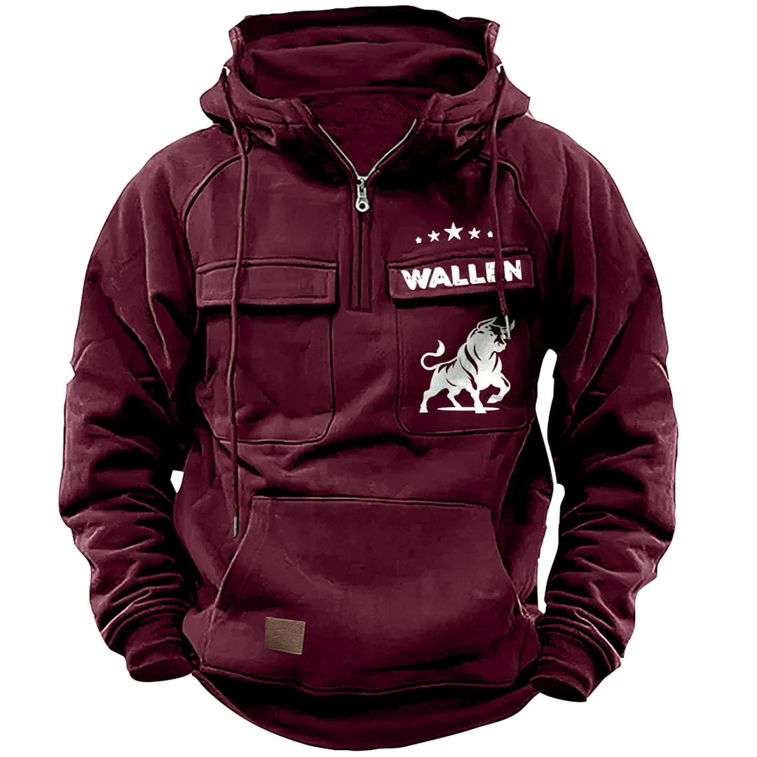 Men's hooded sweatshirt with half zip, cargo chest pockets and kangaroo pocket Mune Fashion
