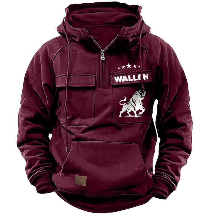 Men's hooded sweatshirt with half zip, cargo chest pockets and kangaroo pocket Mune Fashion