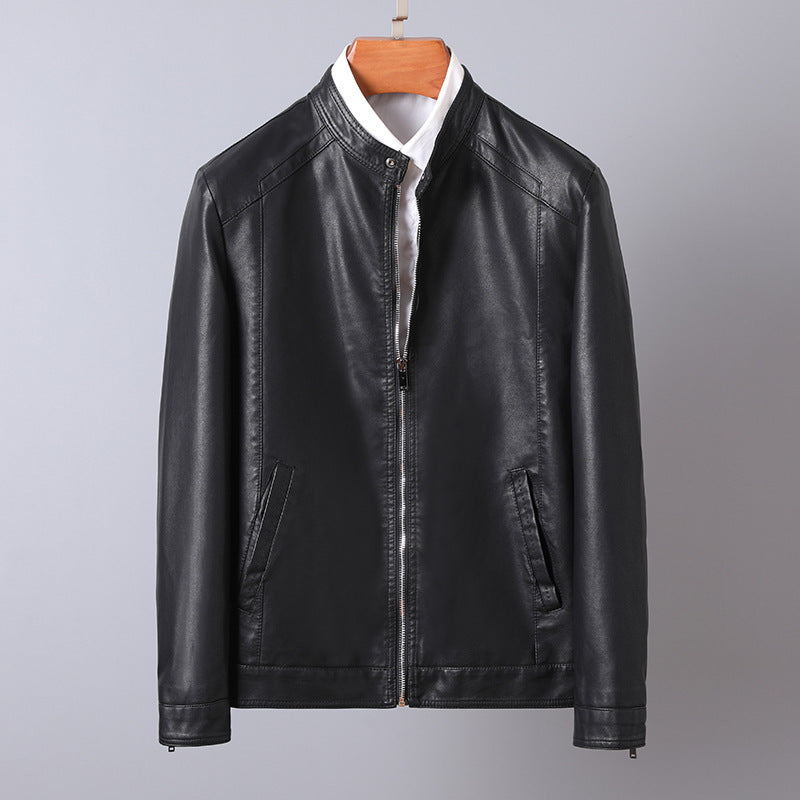 Men Stylish Faux Leather Jacket with High Collar Mune Fashion