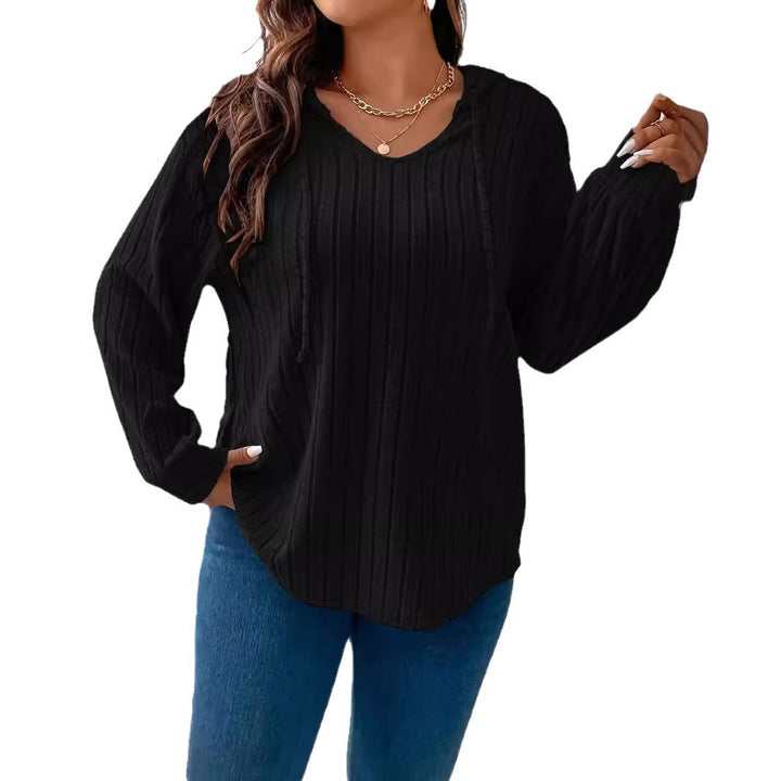 Women's ribbed hoodie made of fine knit with V-neck Mune Fashion