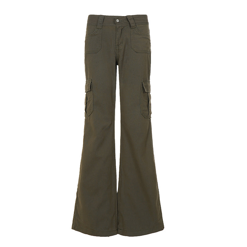 Women nan Cargo-Flared-Pants with high-cut waist, applied leg pockets and flared leg Mune Fashion