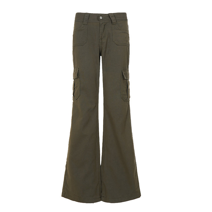 Women nan Cargo-Flared-Pants with high-cut waist, applied leg pockets and flared leg Mune Fashion