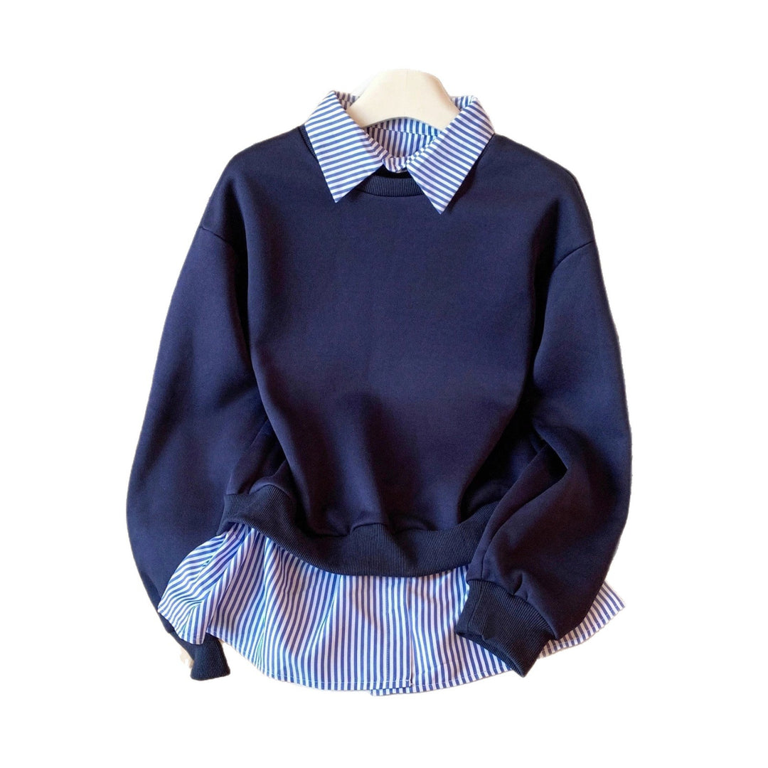 Women sweatshirt with integrated shirt collar and peplum detail Mune Fashion