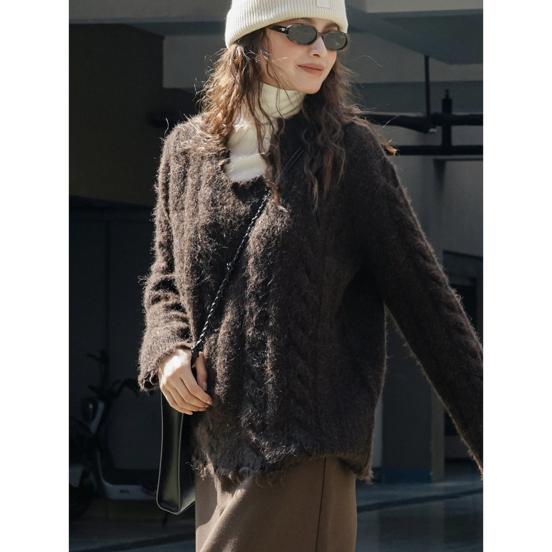 Women's Oversized Mohair-Optic Sweater with Fluffy Texture and Relaxed Silhouette Mune Fashion