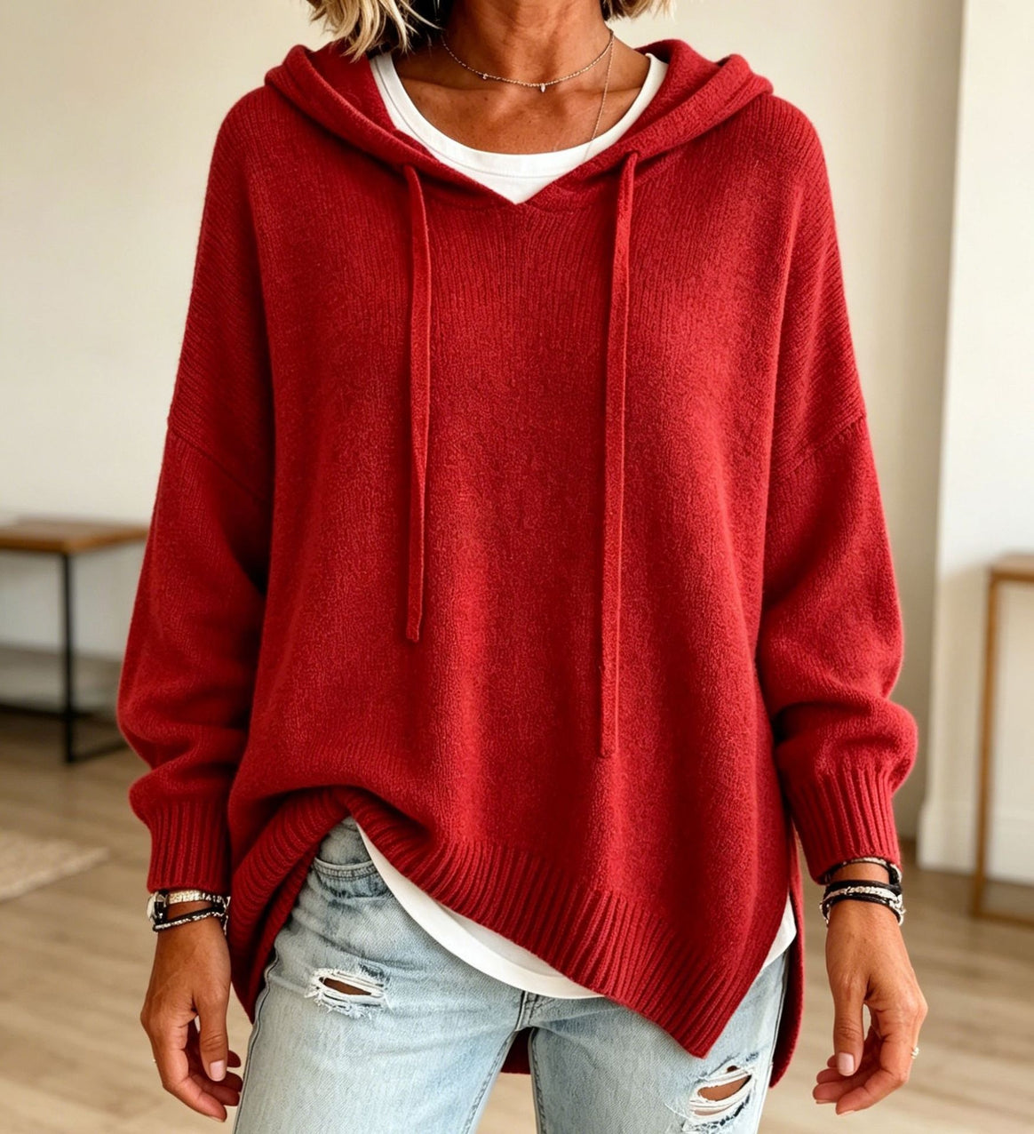 Women Oversize Hoodie Sweater made of fine knit with ribbed cuffs Mune Fashion