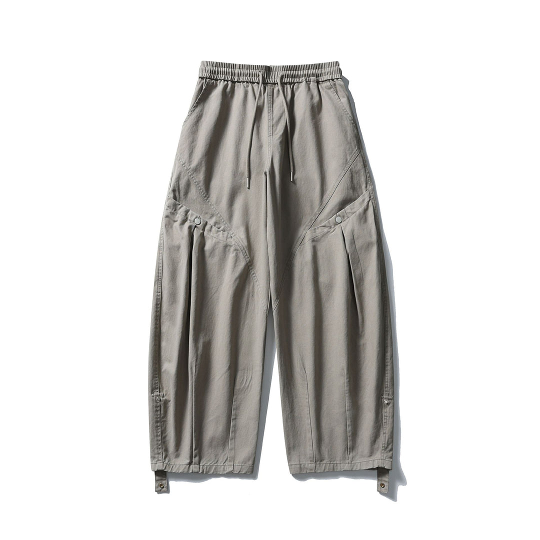 Women's Wide Cargo Pants with Elastic Tunnel Drawstring Waistband, Flap Pockets and Adjustable Leg Straps Mune Fashion
