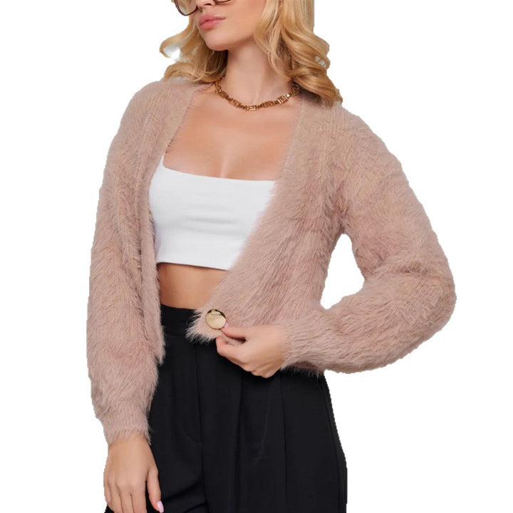 Women's Short Fluffy Faux Fur Cardigan with Open Cut and Raglan Sleeves Mune Fashion