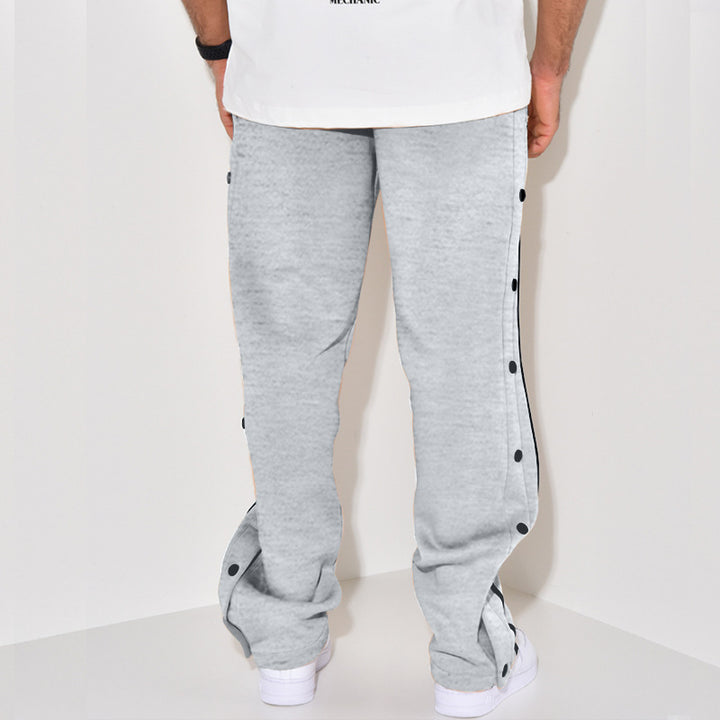 Men's Snap Track Pants with Side Contrast Stripe, Snap Button Placket and Elastic Waistband Mune Fashion