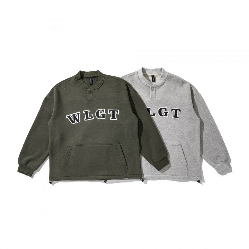 Unisex Oversize Sweatshirt with Henley button placket, kangaroo pocket and drawstring hem Mune Fashion