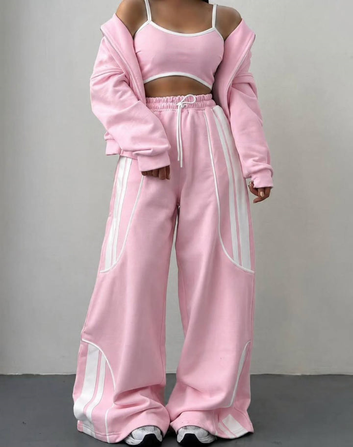 Women's Oversize Hooded Sweat Jacket with Zipper and Wide Track Pant Set Mune Fashion