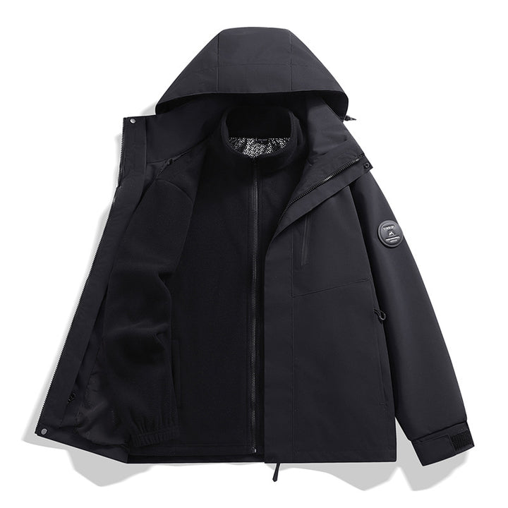 Men's softshell performance jacket with removable hood, concealed full-length zipper, and ergonomic cut Mune Fashion