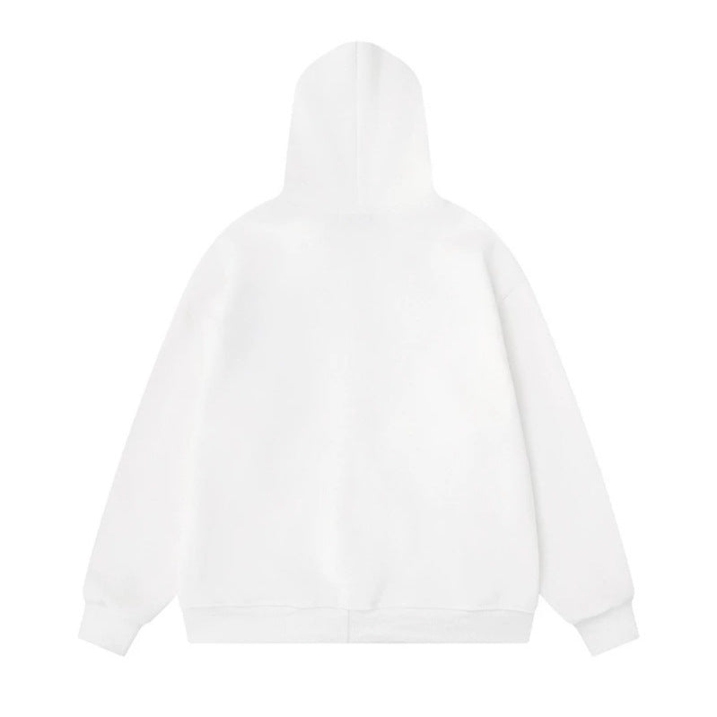 Women's hooded sweat jacket with creative music appliqués, checkered stars and zipper charm Mune Fashion
