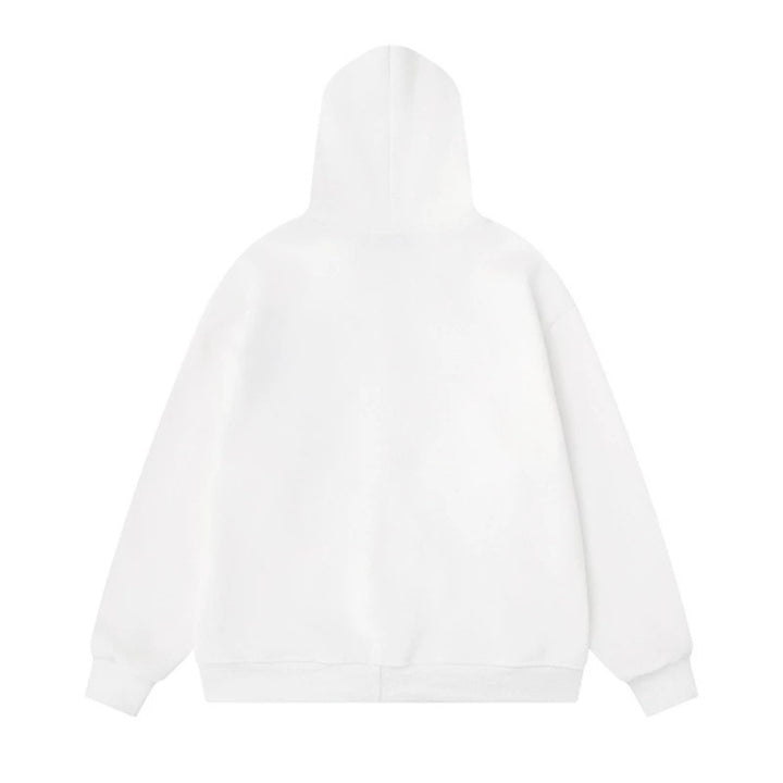Women's hooded sweat jacket with creative music appliqués, checkered stars and zipper charm Mune Fashion