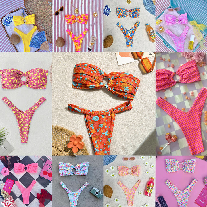 Women’s bandeau bikini with floral pattern and loop detail Mune Fashion