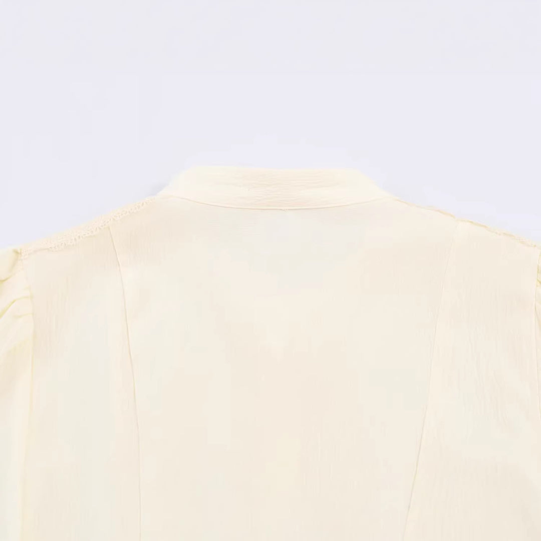 Women's maxi dress with standing collar, continuous button placket and balloon sleeves Mune Fashion