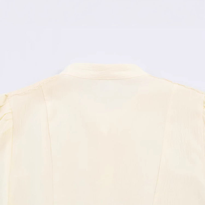 Women's maxi dress with standing collar, continuous button placket and balloon sleeves Mune Fashion
